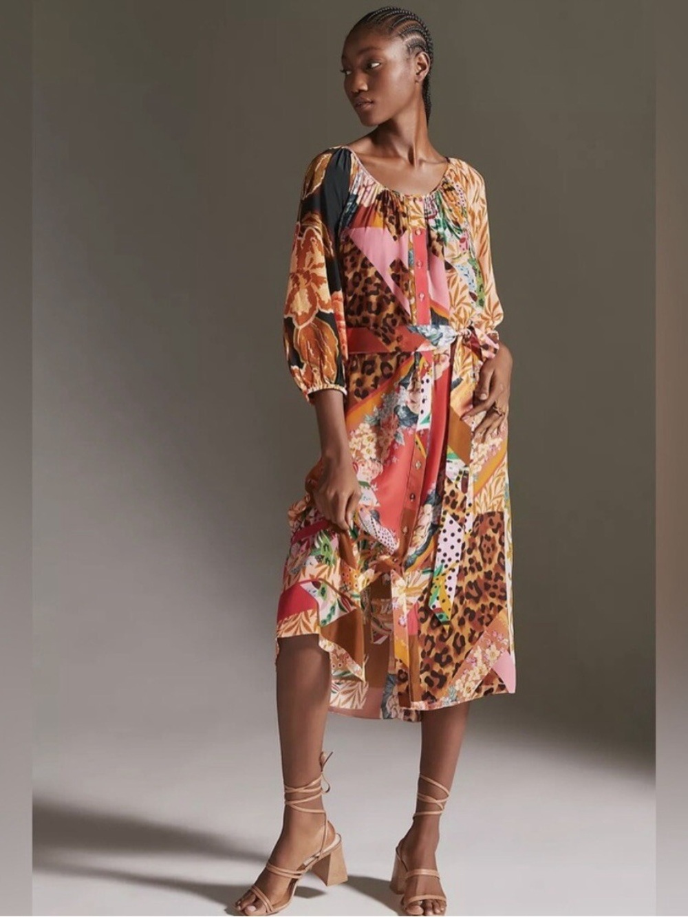 Geisha Designs Anthropologie Collage Midi Dress Size S Colorful Maximalist
